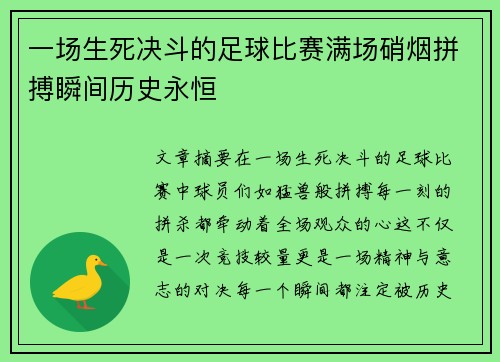 一场生死决斗的足球比赛满场硝烟拼搏瞬间历史永恒